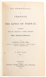  [NORWAY]. LAING, Samuel (1780-1868). The Heimskringla; or, ...