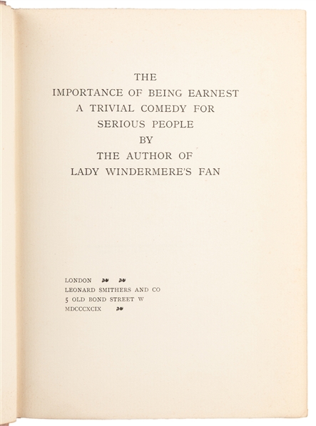  WILDE, Oscar (1854-1900). The Importance of Being Earnest. ...