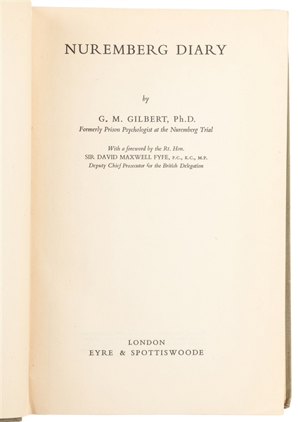  [WORLD WAR II]. GILBERT, G[ustave] M[ark] (1911-1977). Nure...