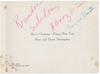  HEMINGWAY, Ernest (1899-1961). Christmas Card Inscribed and...