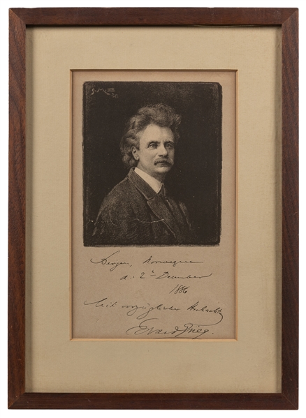  GRIEG, Edvard (1843-1907). Signed and Inscribed Portrait. B...