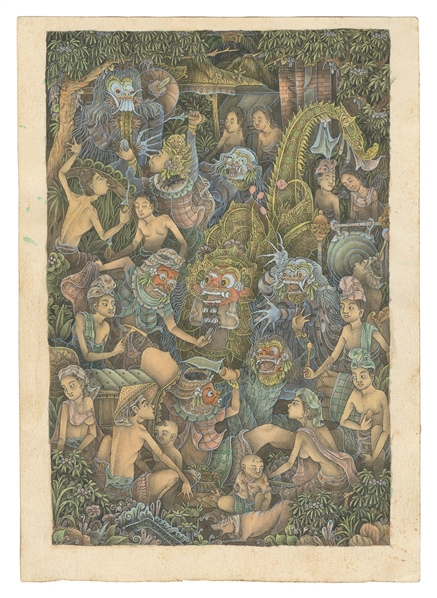  [UNKNOWN ARTIST]. Original Watercolor of a Balinese Scene o...