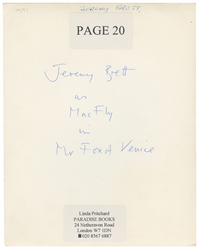  [BRETT, Jeremy (1933-1995), subject]. PRITCHARD, Linda. An ...