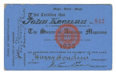  HOUDINI (Erik Weisz, 1874–1926). Houdini Signed SAM Members...