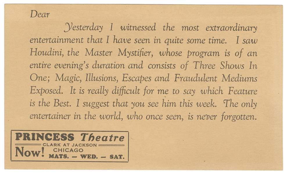  HOUDINI, Harry (Erik Weisz, 1874 – 1926). Houdini “Master M...