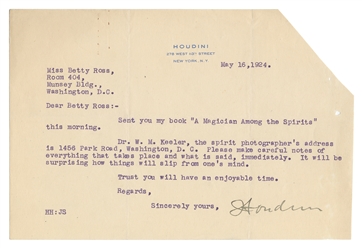  HOUDINI, Harry (Erik Weisz, 1874 – 1926). Signed Houdini Le...