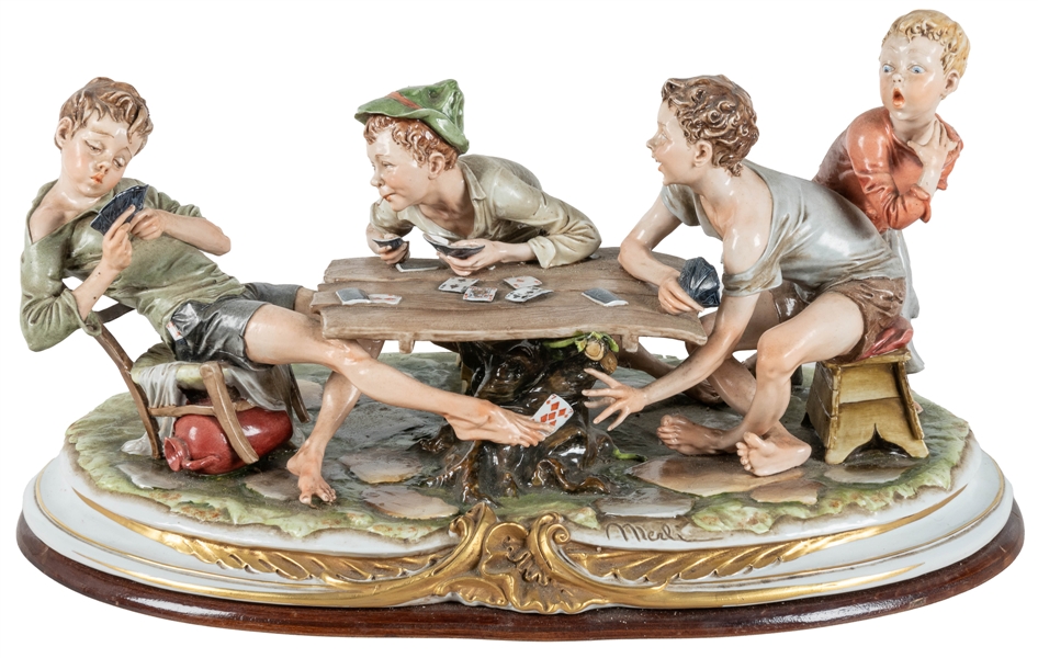[GAMBLING – SCULPTURE] MERLI, Bruno (Italian, 20th century). The Cheaters. 