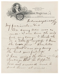  THURSTON, Howard (1869–1936). Howard Thurston ALS to his Wi...