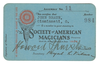  THURSTON, Howard (1869–1936). Thurston Signed SAM Membershi...
