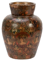  Cigar Label Decorated Jar. Circa 1900s. Cigar-label terra c...