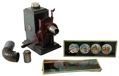  [VIEWERS]. Two optical viewers and a magic lantern slide co...