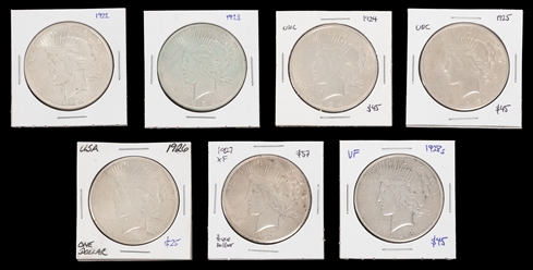  Peace Dollar Group (7), 1922 – 28. Group of 7 Peace dollars...